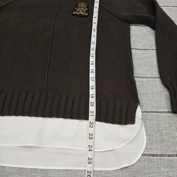 LAUREN RALPH LAUREN Womens Sweater Layered Bullion Patch Logo Brown Small - Picture 7 of 16